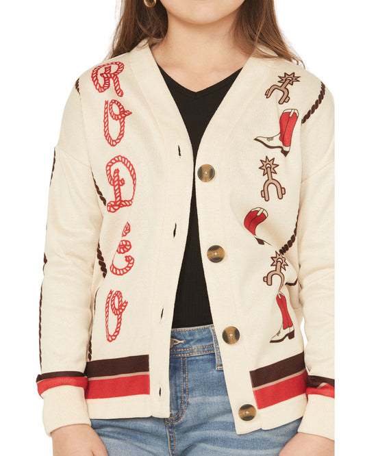 Cruel Girls Girls' Rodeo Novelty Cream Cardigan