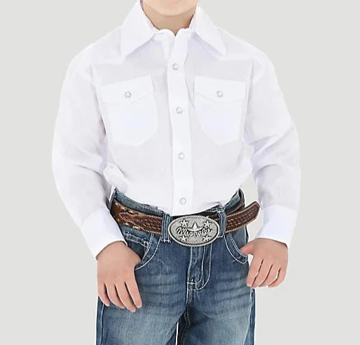 Wrangler Children's Long Sleeve Snap Front White Shirts