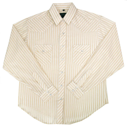 White Horse Women's Long Sleeve Shirt - Ecru, Tan & Silver Stripe