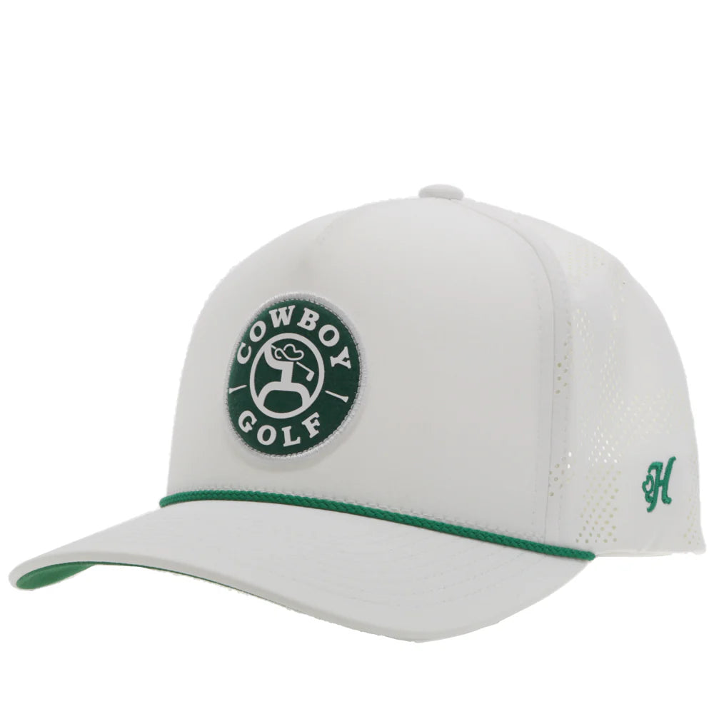 Hooey Ball Cap "Cowboy Golf" Hat White with Green and White Patch