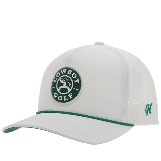 Hooey Ball Cap "Cowboy Golf" Hat White with Green and White Patch