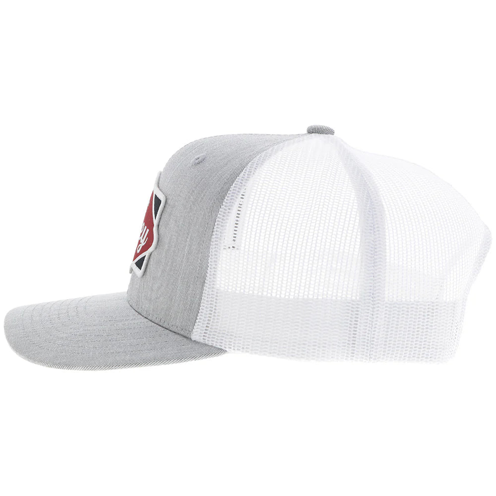 Hooey Ball Cap "Diamond" Hooey Hat Grey and White with Black and Maroon Patch