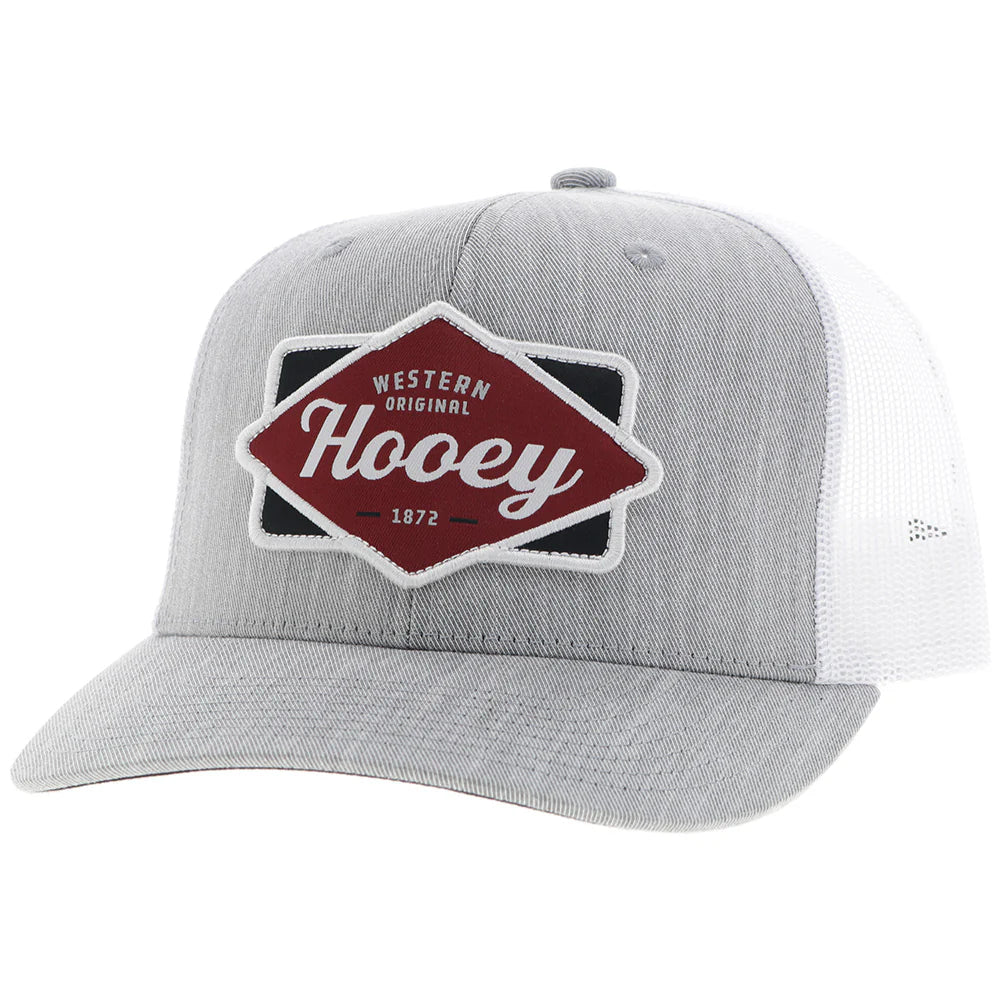 Hooey Ball Cap "Diamond" Hooey Hat Grey and White with Black and Maroon Patch