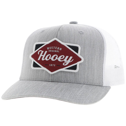 Hooey Ball Cap "Diamond" Hooey Hat Grey and White with Black and Maroon Patch