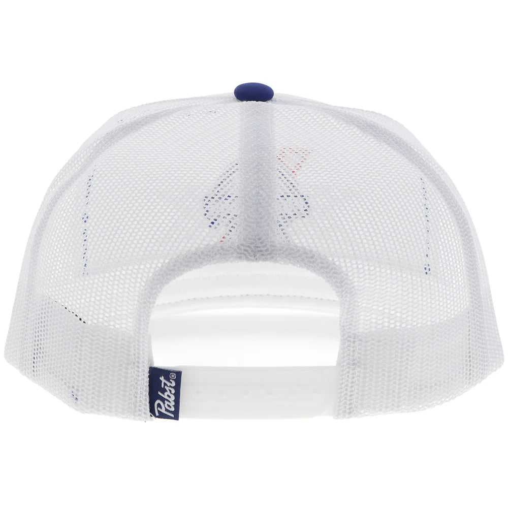 Hooey Ball Cap "Pabst Blue Ribbon" Hat White with Blue and Red Patch