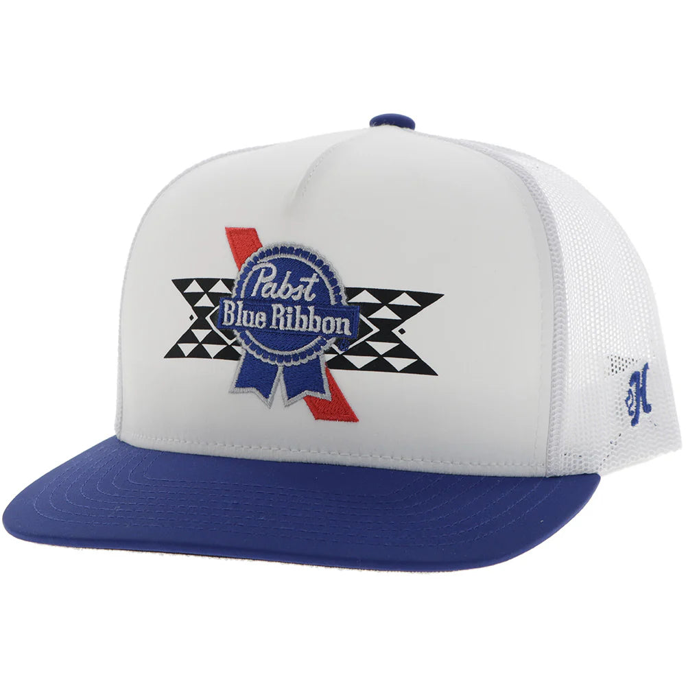 Hooey Ball Cap "Pabst Blue Ribbon" Hat White with Blue and Red Patch
