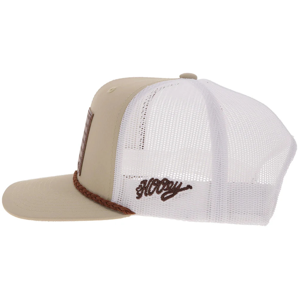 Hooey Ball Cap "Liberty Roper" Tan and White with Leather Patch