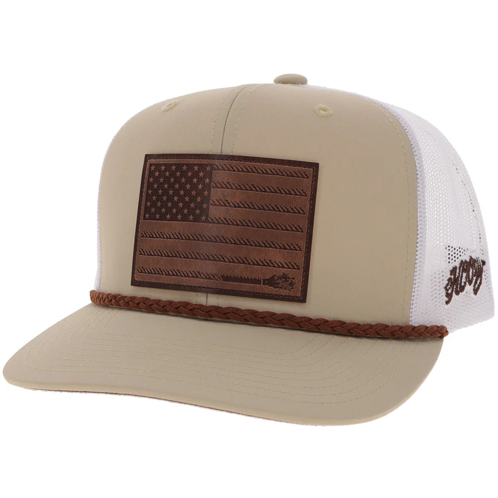 Hooey Ball Cap "Liberty Roper" Tan and White with Leather Patch