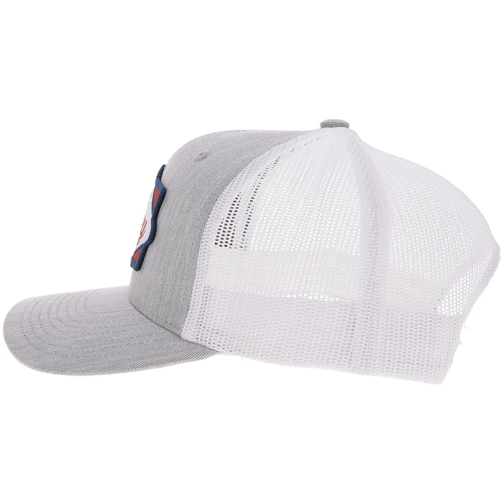 Hooey Ball Cap "Diamond" Grey and White with White, Black and Red Patch