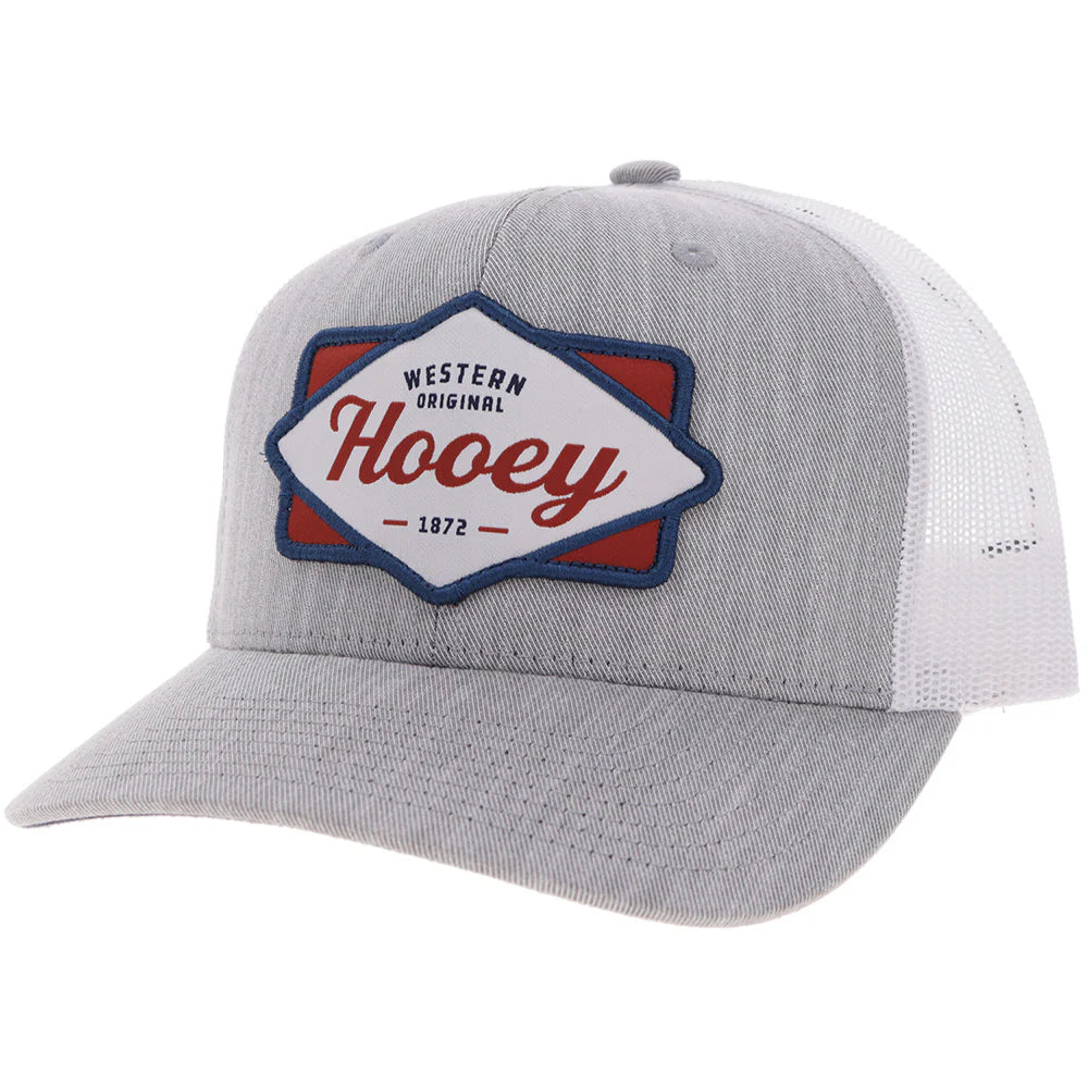 Hooey Ball Cap "Diamond" Grey and White with White, Black and Red Patch