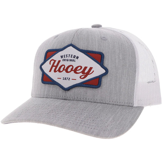 Hooey Ball Cap "Diamond" Grey and White with White, Black and Red Patch
