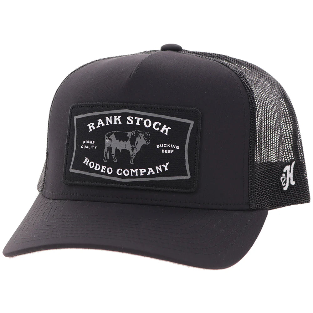Hooey Ball Cap "Rank Stock Rodeo Company" Black with Black and White Patch