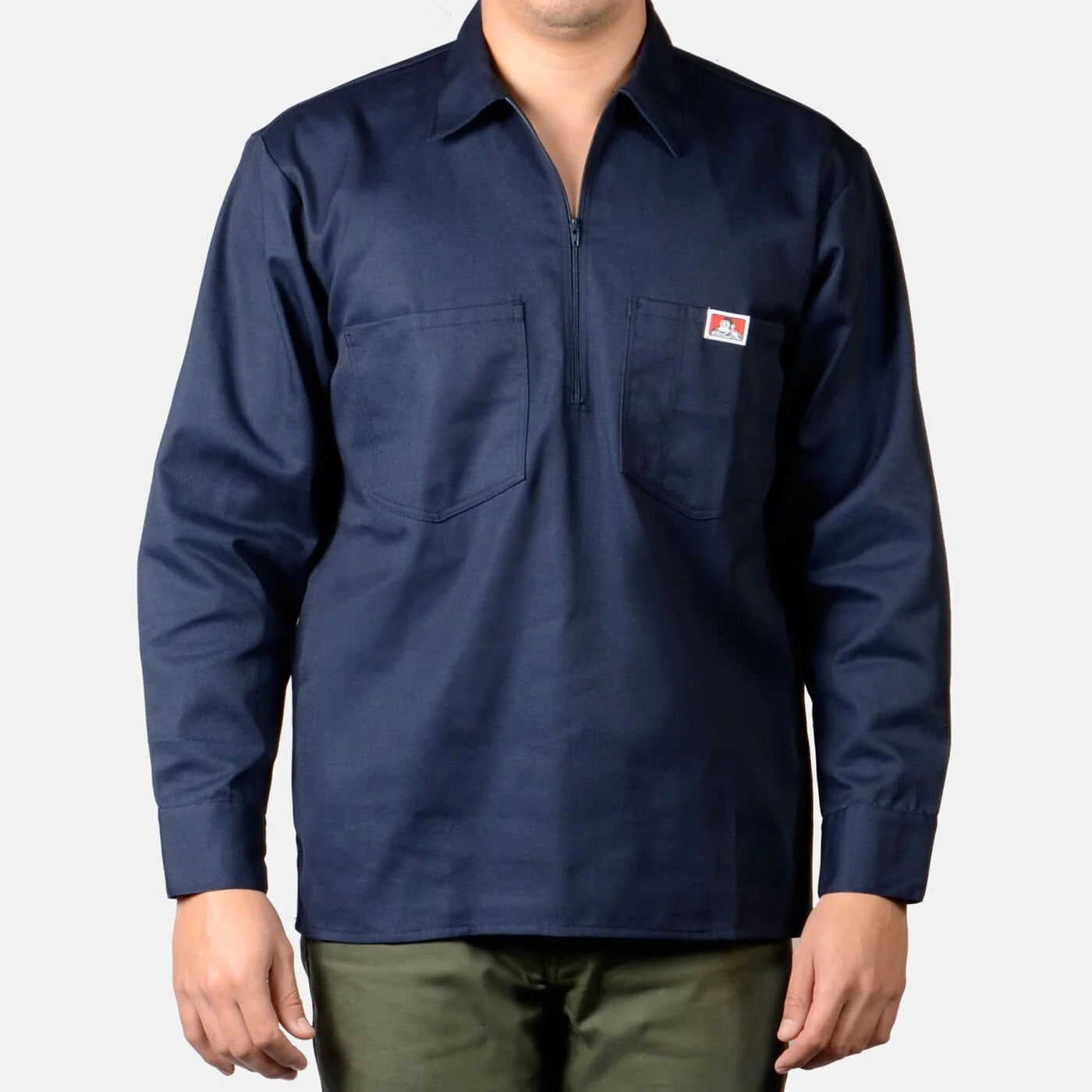 Ben Davis Men's Long Sleeve Shirt - Solid 1/2 Zip Shirt Navy