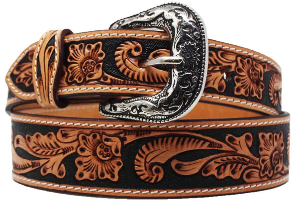 Challenger Kid's Brown Floral Tooled with Black Inlay Belt