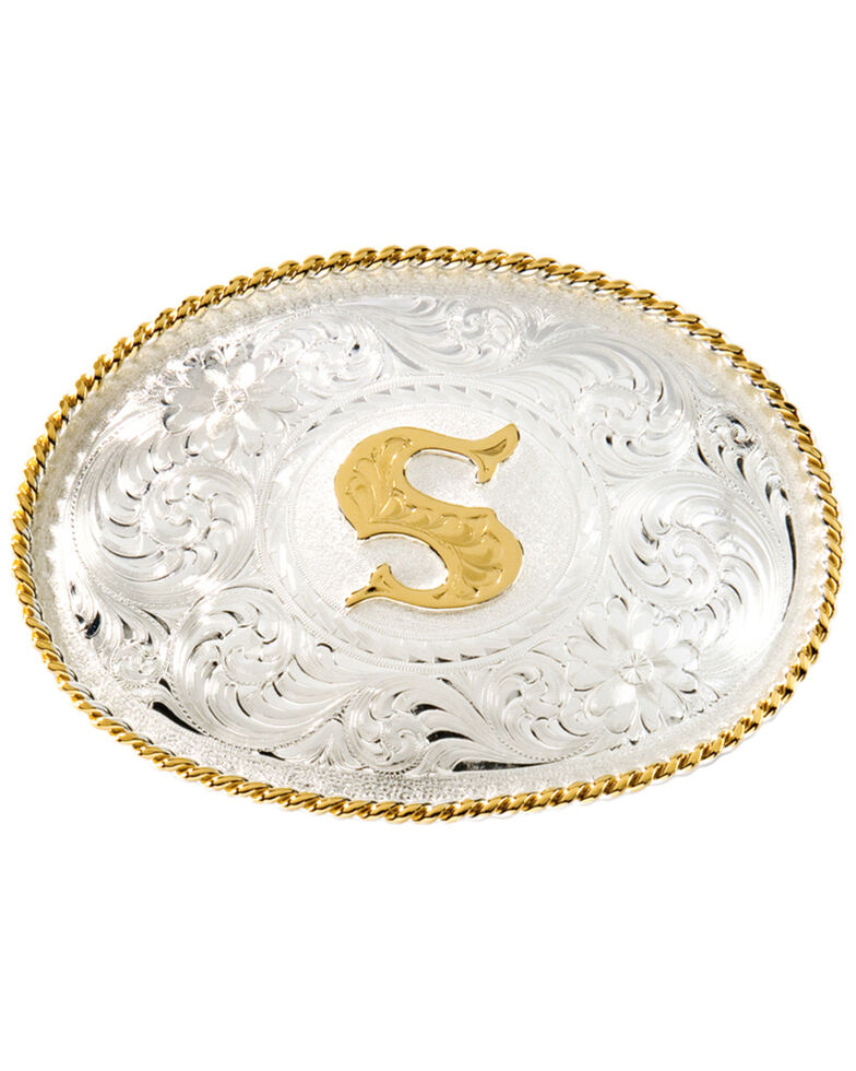 Montana Silversmith Initial Silver Engraved Gold Trim Western Belt Buckle