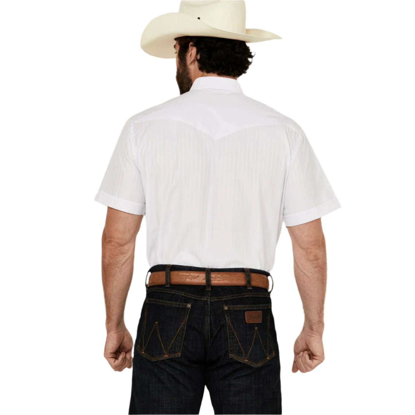 Rodeo Clothing Men's Short Sleeve Shirt - White Tonal Satin Stripe