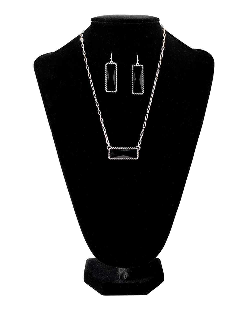 Blazin Roxx Women's Black Stone Necklace and Earring Set