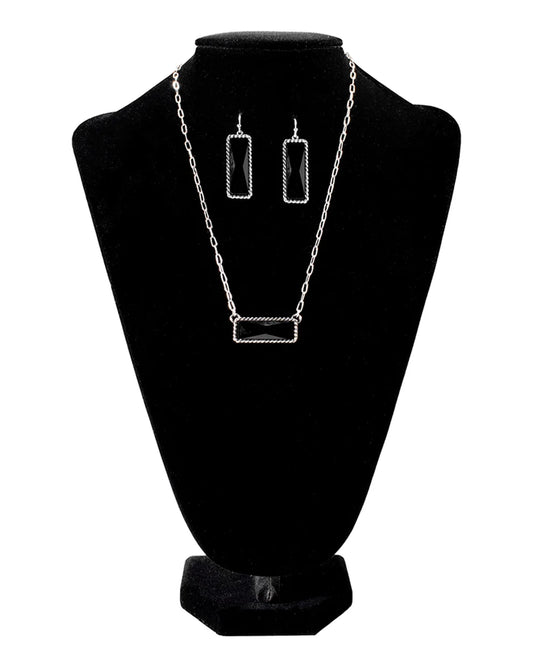 Blazin Roxx Women's Black Stone Necklace and Earring Set