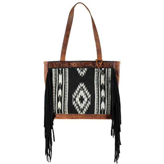 Angel Ranch Dixie Fringe Women's Tote Black & White Woven Southwestern Design