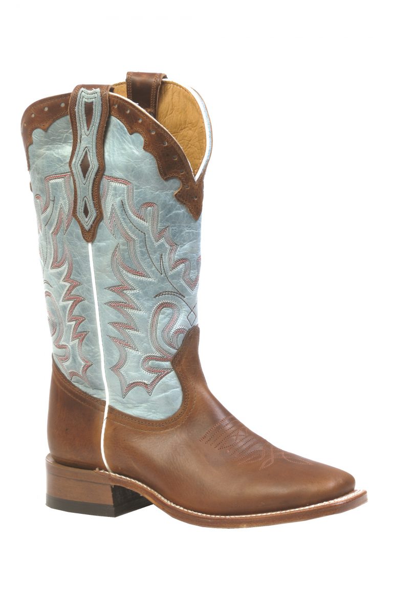 Boulet Women's Brown Wide Square Toe Boots with Turquoise Tops