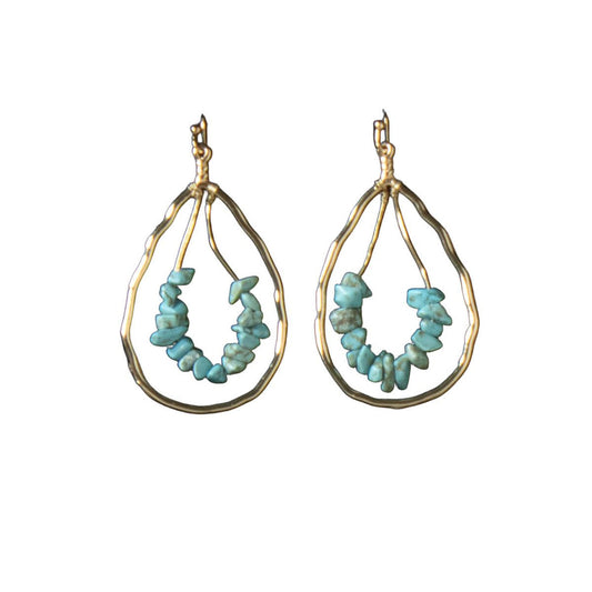 Blazin Roxx Gold with Turquoise Stones Teardrop Earrings