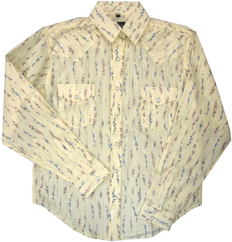 White Horse Women's Long Sleeve Shirt - Floral Print in Ecru & Pink