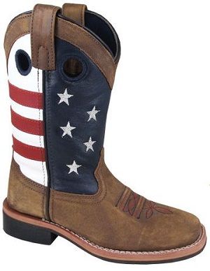 Smoky Mountain Boots Kids Stars and Stripes Vintage Brown Leather Square Toe