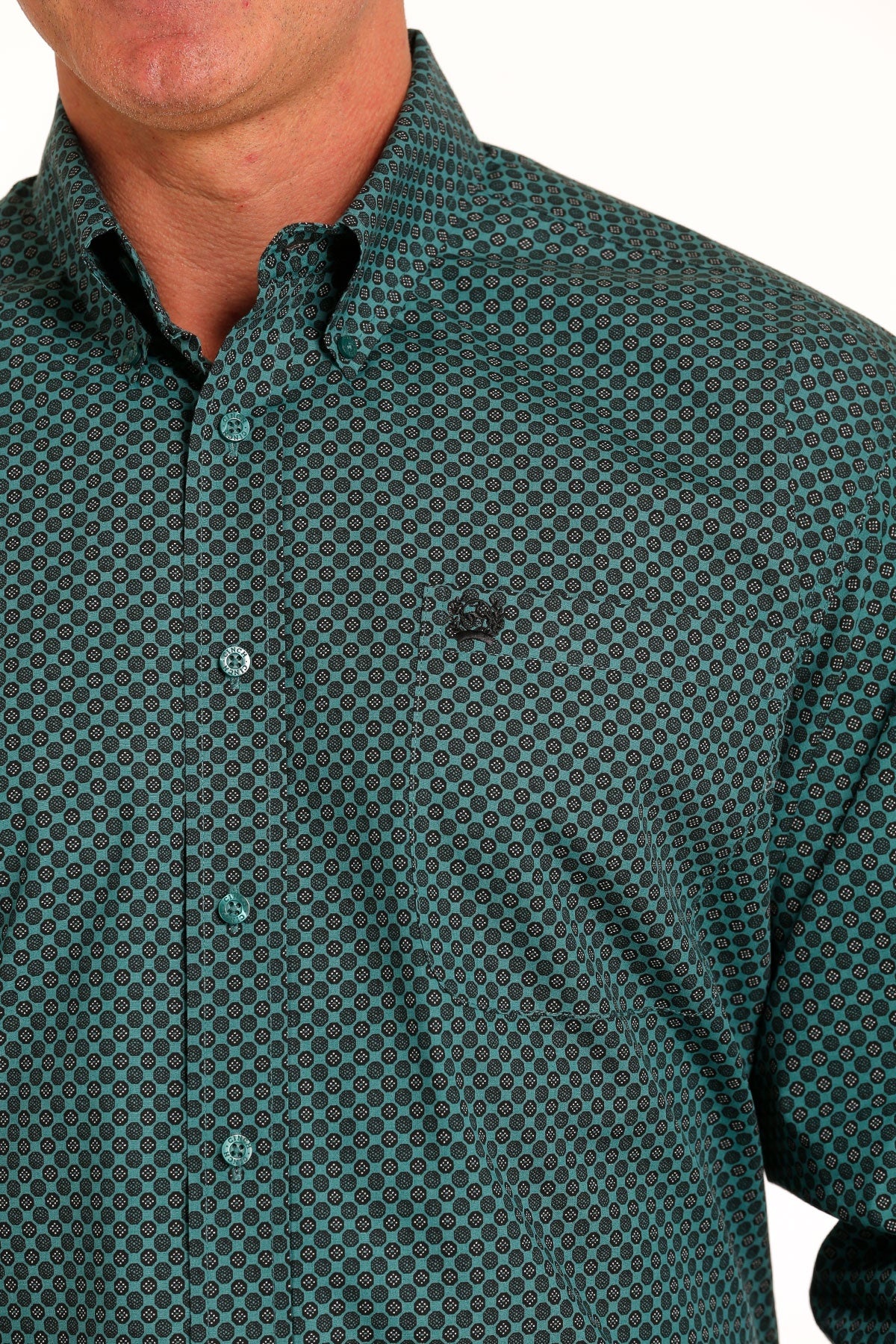 Cinch Men's Long Sleeve Shirt - Geometric Print Teal & Black