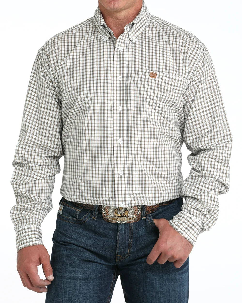 Cinch Men's Long Sleeve Classic Fit Button-Down Brown Plaid Western Shirt