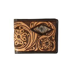 3-D Men's Floral Hand Tooled Diamond Calf Hair Bifold with Passcase Wallet