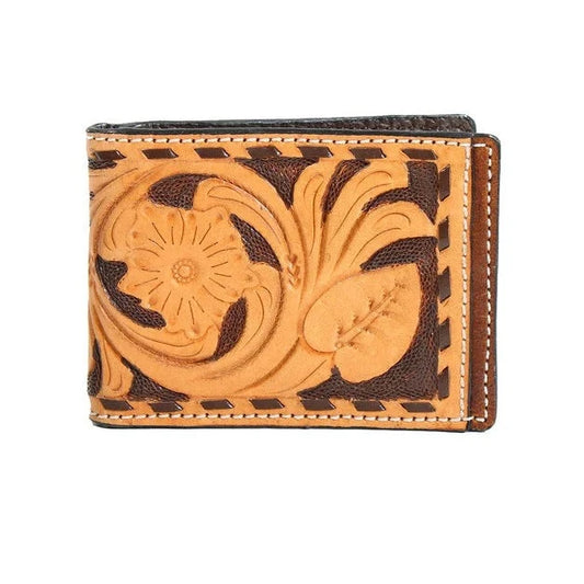 3-D Western Two Toned Bi-Fold Spring Money Clip Wallet