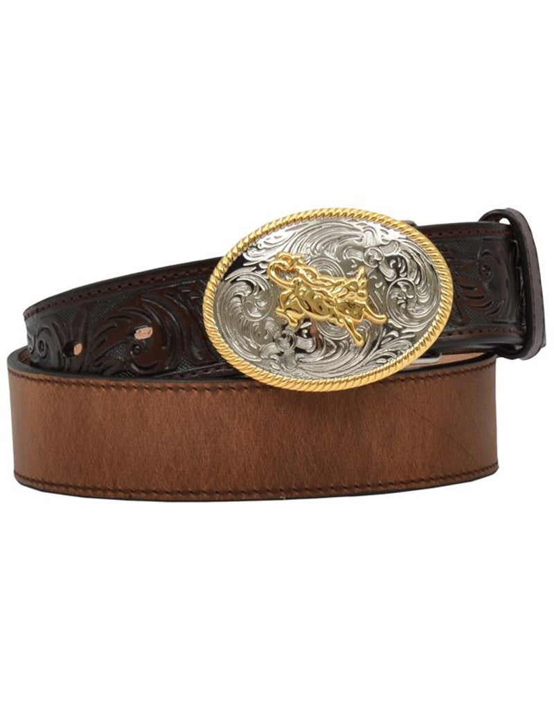 3-D Belts Children's Distressed Western Belt with Bullrider Buckle - Dark Brown