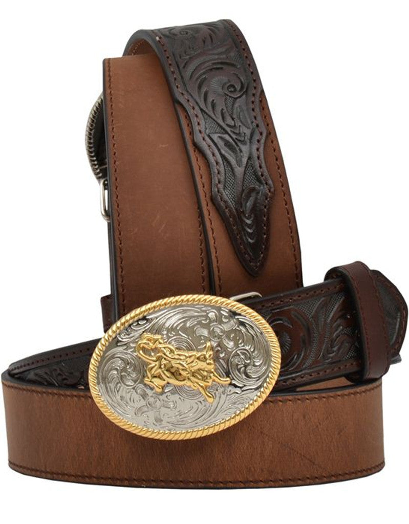 3-D Belts Children's Distressed Western Belt with Bullrider Buckle - Dark Brown