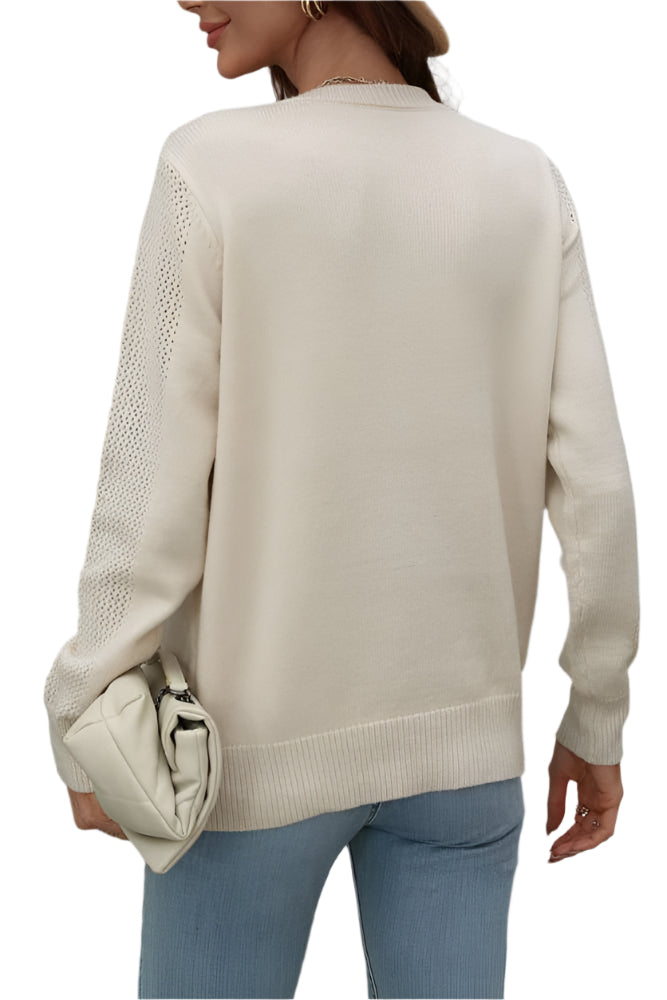 Unishe Women's Sweater - Hollow Out Sleeve Tassel Knit Sweater Cream