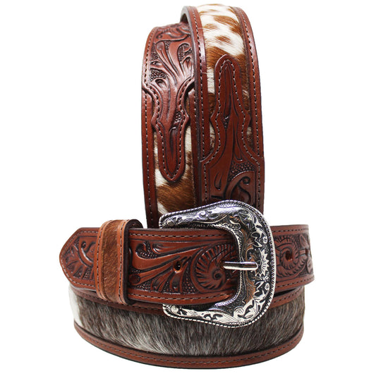 Challenger Western Tapered Floral Tooled Cowhide Brown Leather Belt