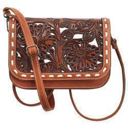 Nocona Ophelia Cinnamon Tooled & Cream Underlay Crossbody Bag
