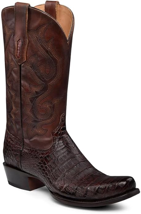 Corral Men's Brown Caiman Embroidery Narrow Square Toe