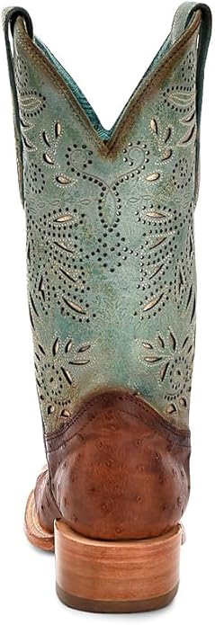 Corral Boots Women's Cognac, Aqua & Silver Ostrich with Embroidery & Inlay