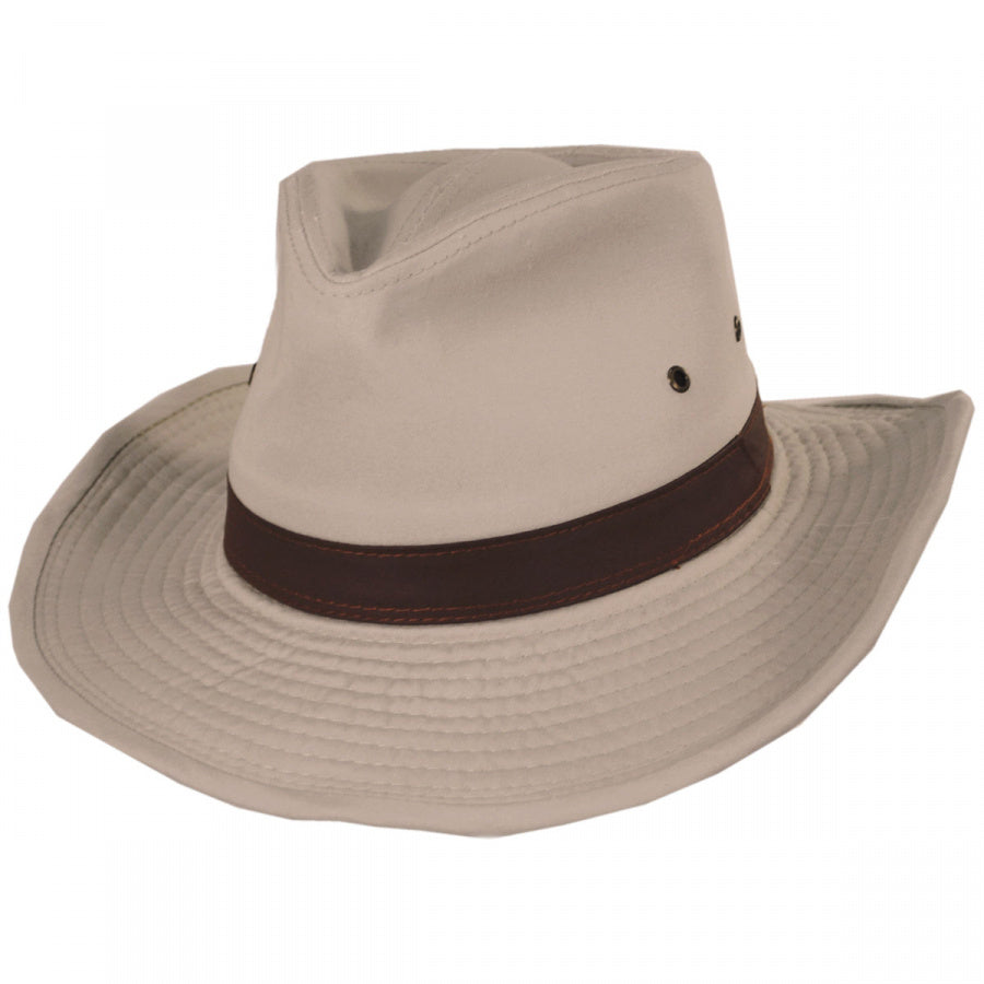 Dorfman Pacific Cotton Twill Outback Fedora Hat in Khaki