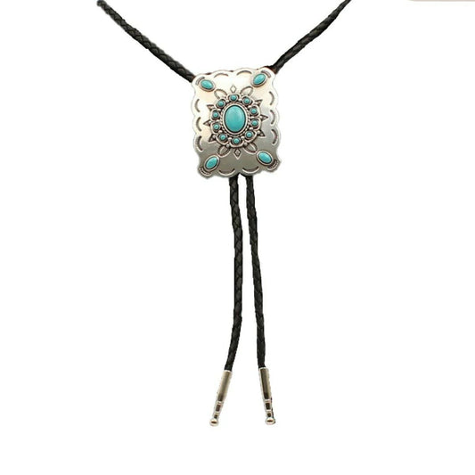 Double S Western Rectangle & Turquoise Slide Bolo Tie