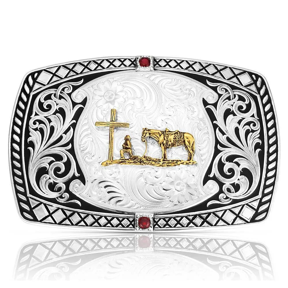 Montana Silversmiths Midnight Range Buckle with Praying Cowboy