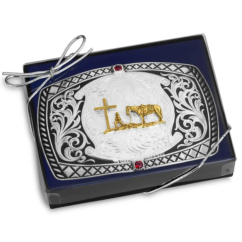 Montana Silversmiths Midnight Range Buckle with Praying Cowboy