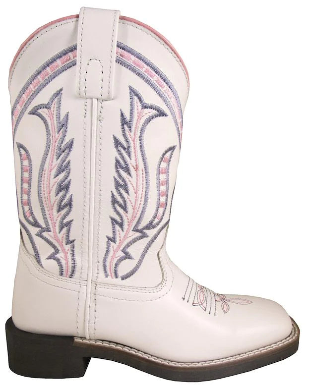 Smoky Mountain Boots Youth Dallas White with Pink Stitching & Square Toe