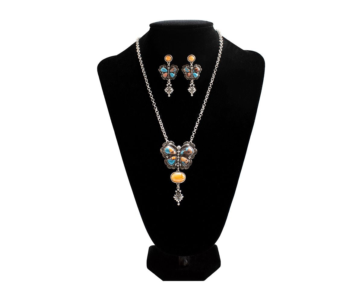 Silver Strike Necklace and Earrings Set, Butterfly Multi Stone