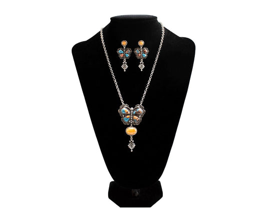 Silver Strike Necklace and Earrings Set, Butterfly Multi Stone
