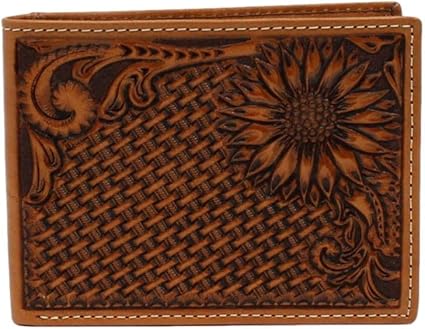 Nocona Removable Passcase Basket Weave Sunflower Wallet