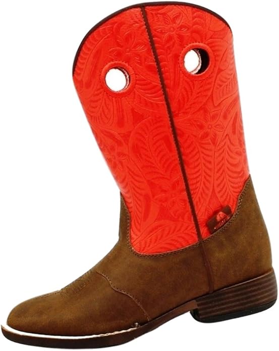 DBL Barrel Children's Brown Square Toe Boots with Red Shaft