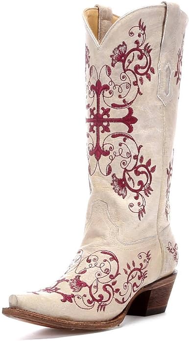 Corral Women's Snip Toe, White with Pink Stitching and Crosses Boots