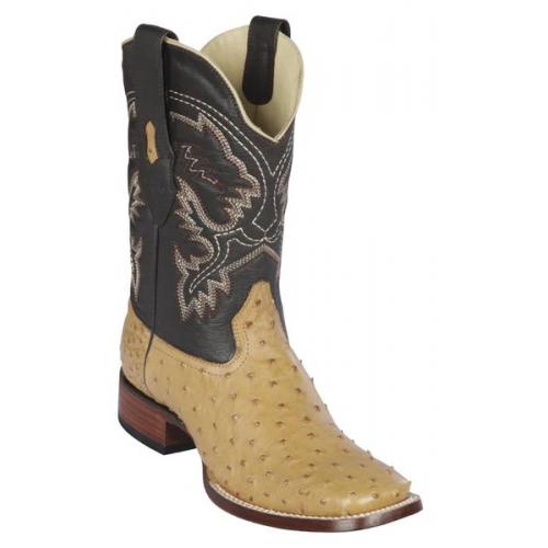 Los Altos Men's Boots - Antique Saddle Genuine Ostrich Wide Square Toe Cowboy Boots