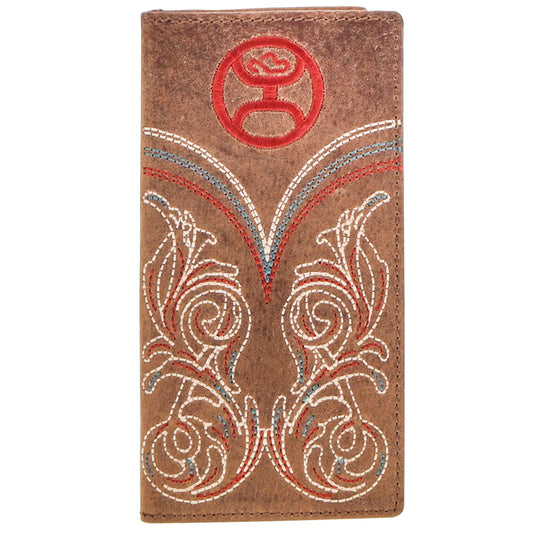 Hooey "Ranger" Tan with Boot Stitch Filigree Rodeo Wallet with Ivory, Brown and Red Accents